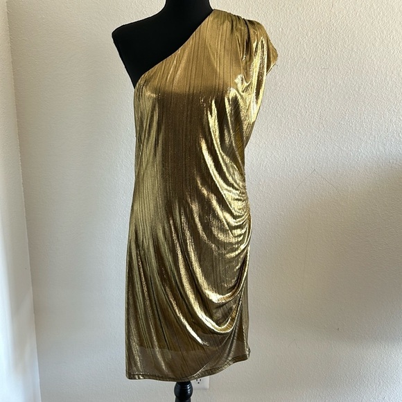 Metallic Gold One Shoulder Dress Size 8/10 - Picture 1 of 8